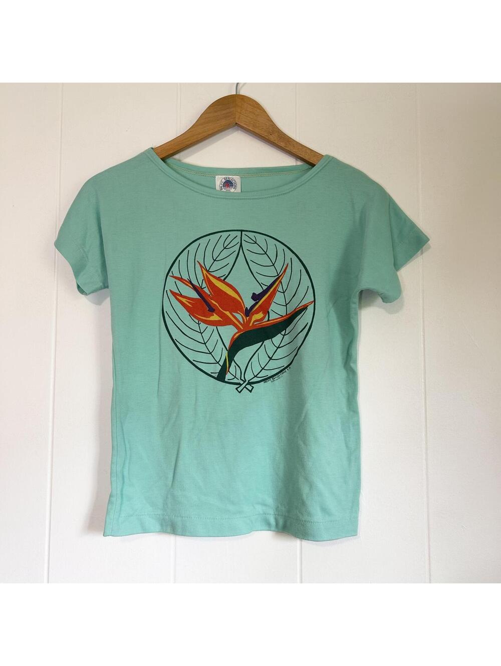 VTG Pacific Reflections Bird Of Paradise Hawaiian Print T-Shirt Women's Medium